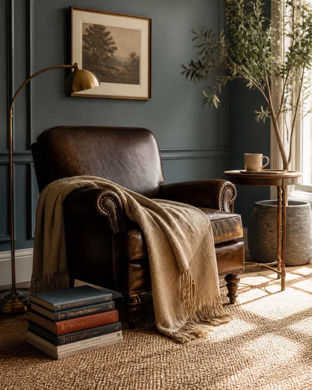 A reading corner layered with new and existing pieces